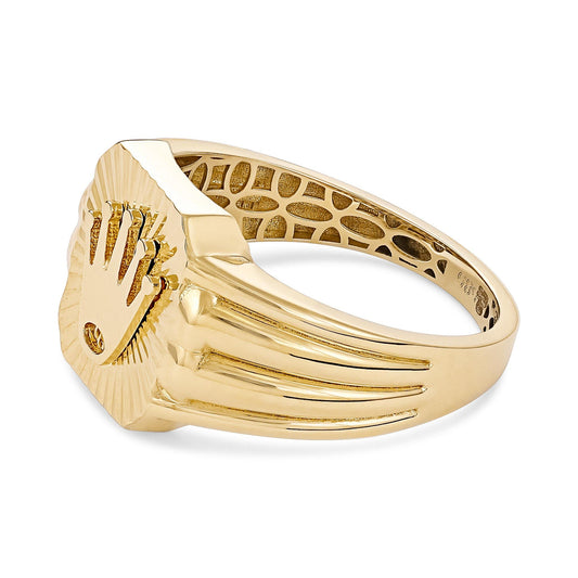 14ct Yellow Gold Crown Design Signet Ring - FJewellery