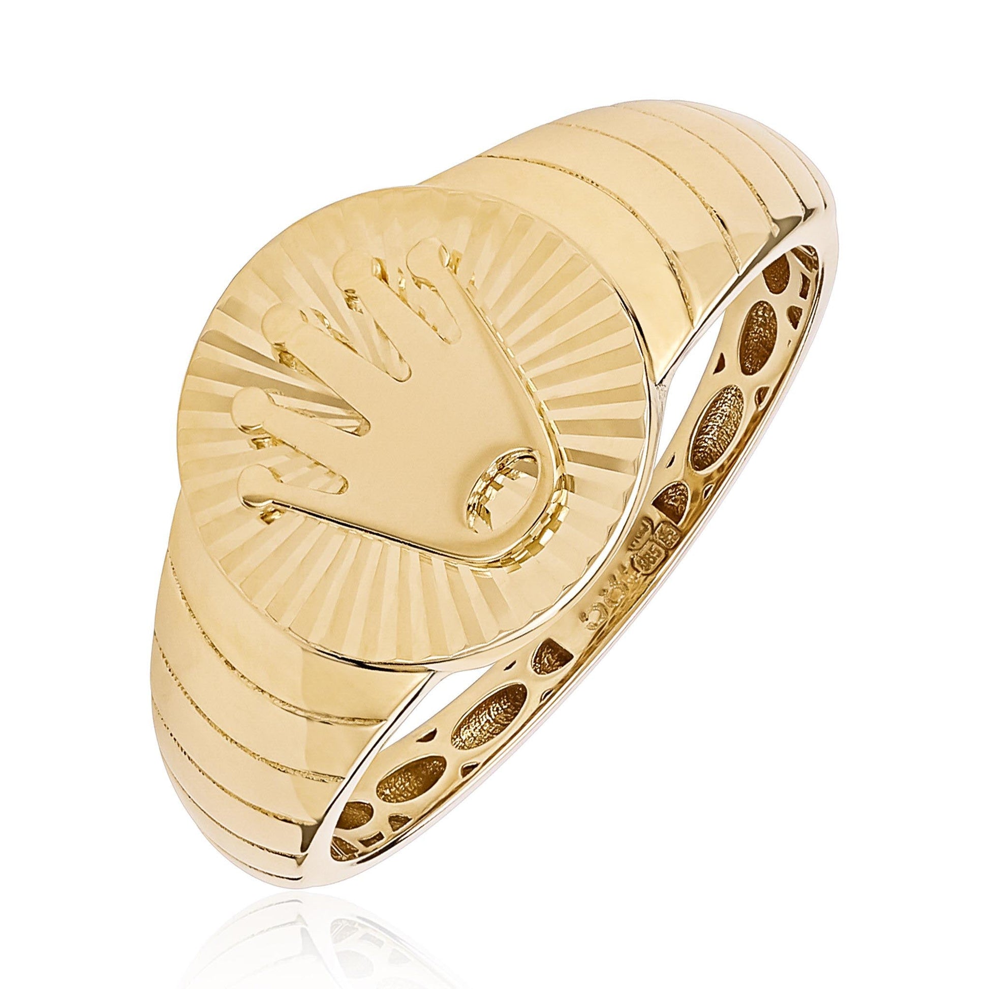 14ct Yellow Gold Crown Signet Ring - FJewellery