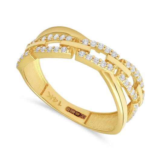 14ct Yellow Gold Cubic Zirconia Chain Detail Ring - FJewellery