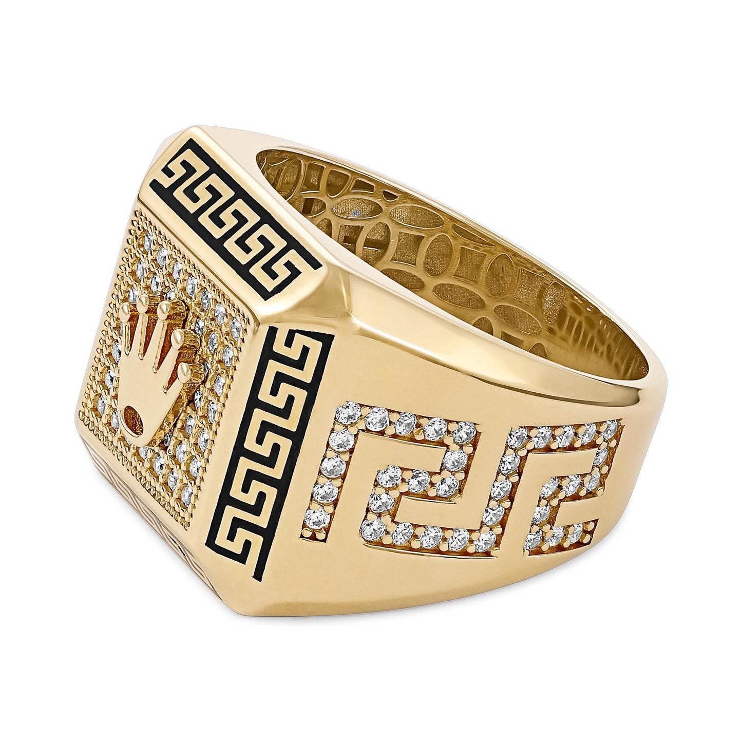 14ct Yellow Gold Cubic Zirconia Crown Signet Ring - FJewellery