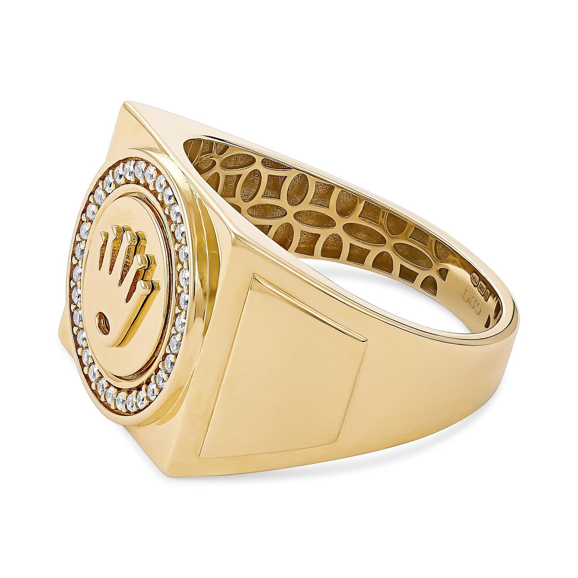 14ct Yellow Gold Cubic Zirconia Crown Signet Ring - FJewellery