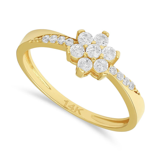 14ct Yellow Gold Cubic Zirconia Flower Ring - FJewellery