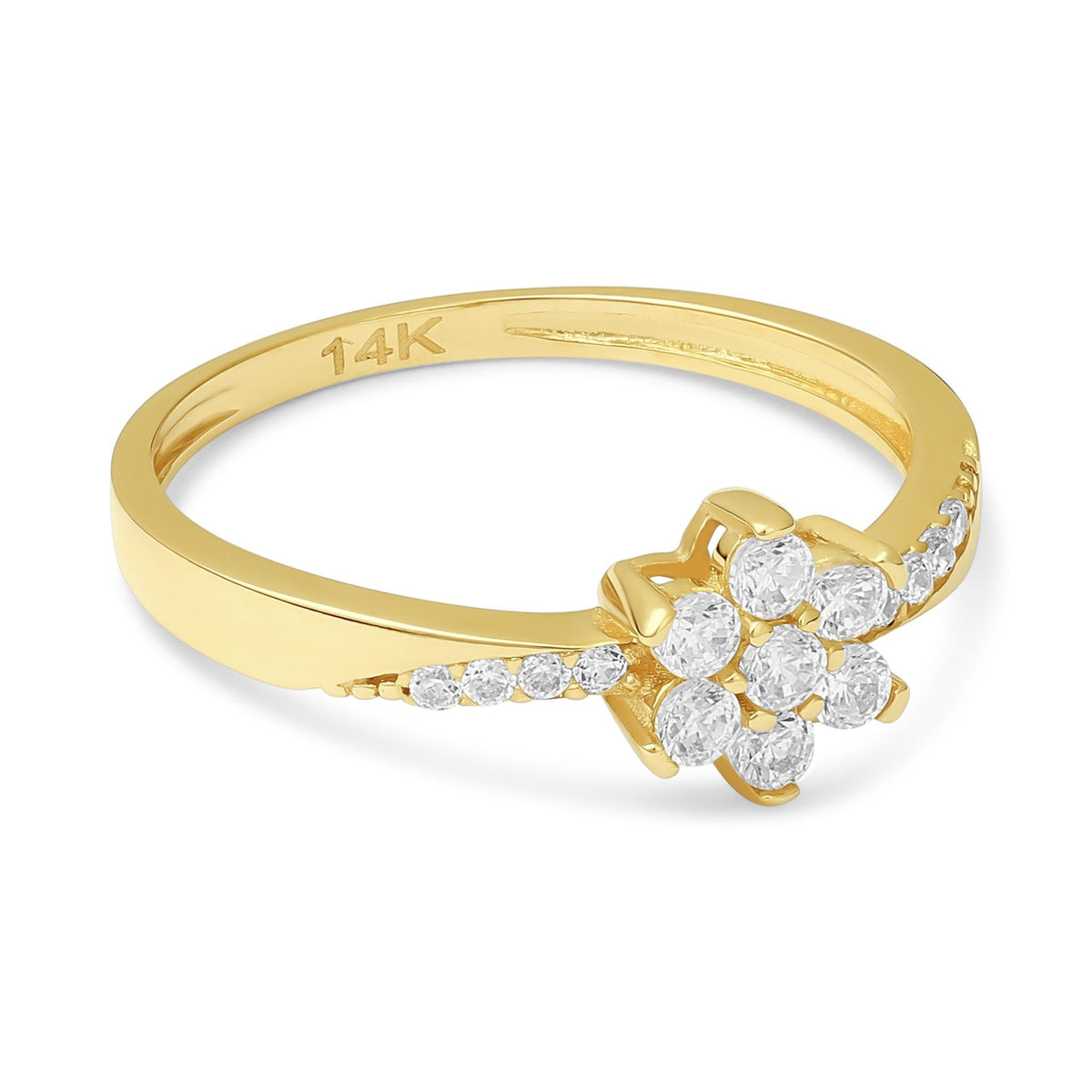 14ct Yellow Gold Cubic Zirconia Flower Ring - FJewellery