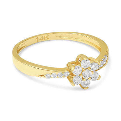 14ct Yellow Gold Cubic Zirconia Flower Ring - FJewellery