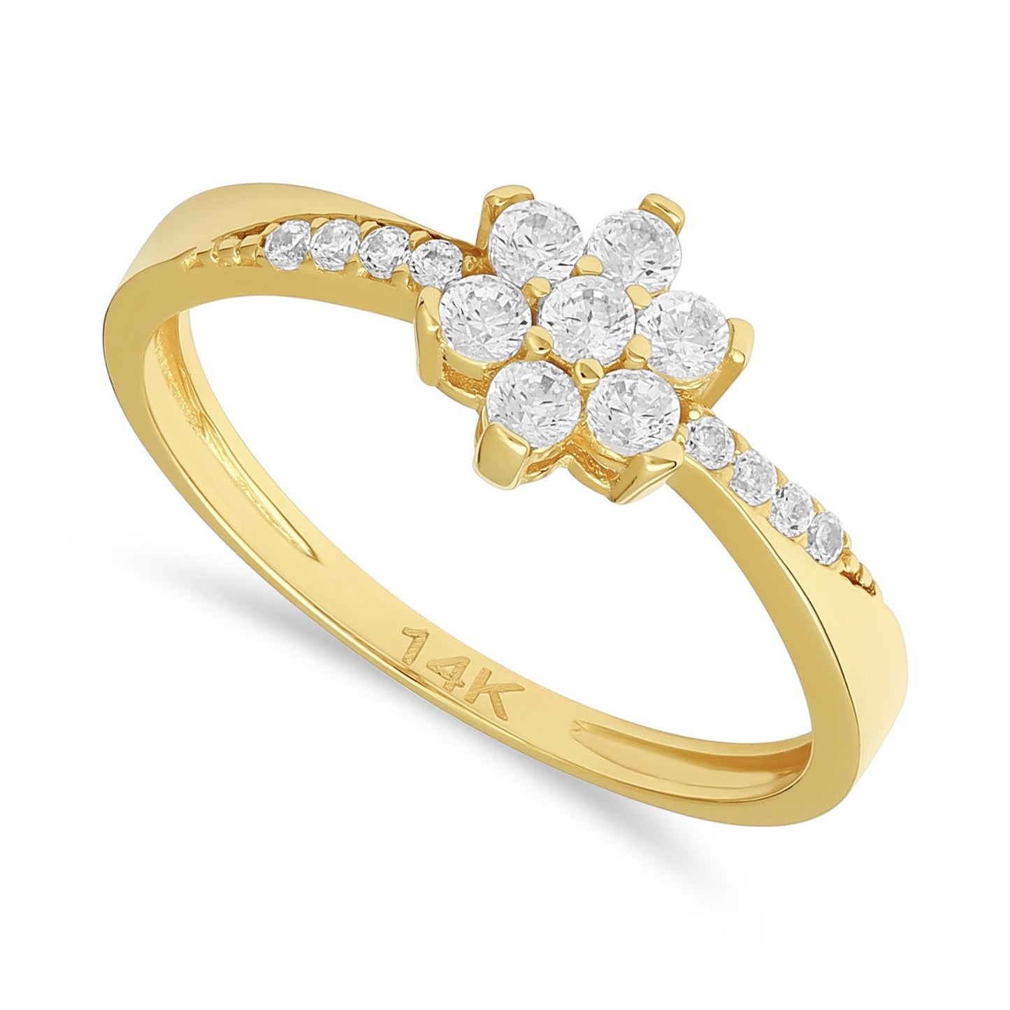 14ct Yellow Gold Cubic Zirconia Flower Ring - FJewellery