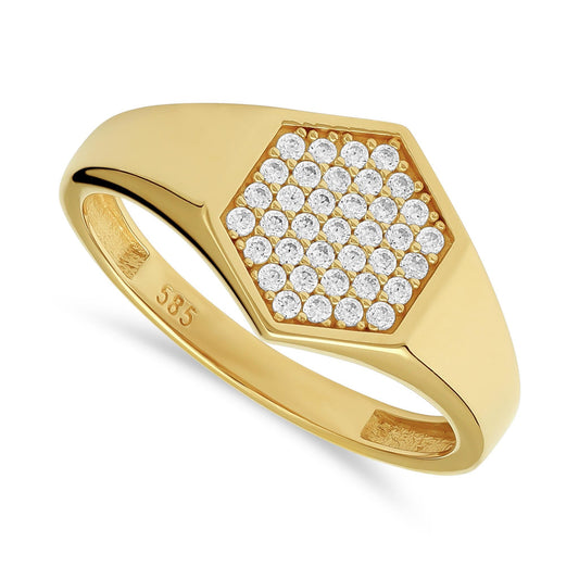 14ct Yellow Gold Cubic Zirconia Hexygon Ring - FJewellery