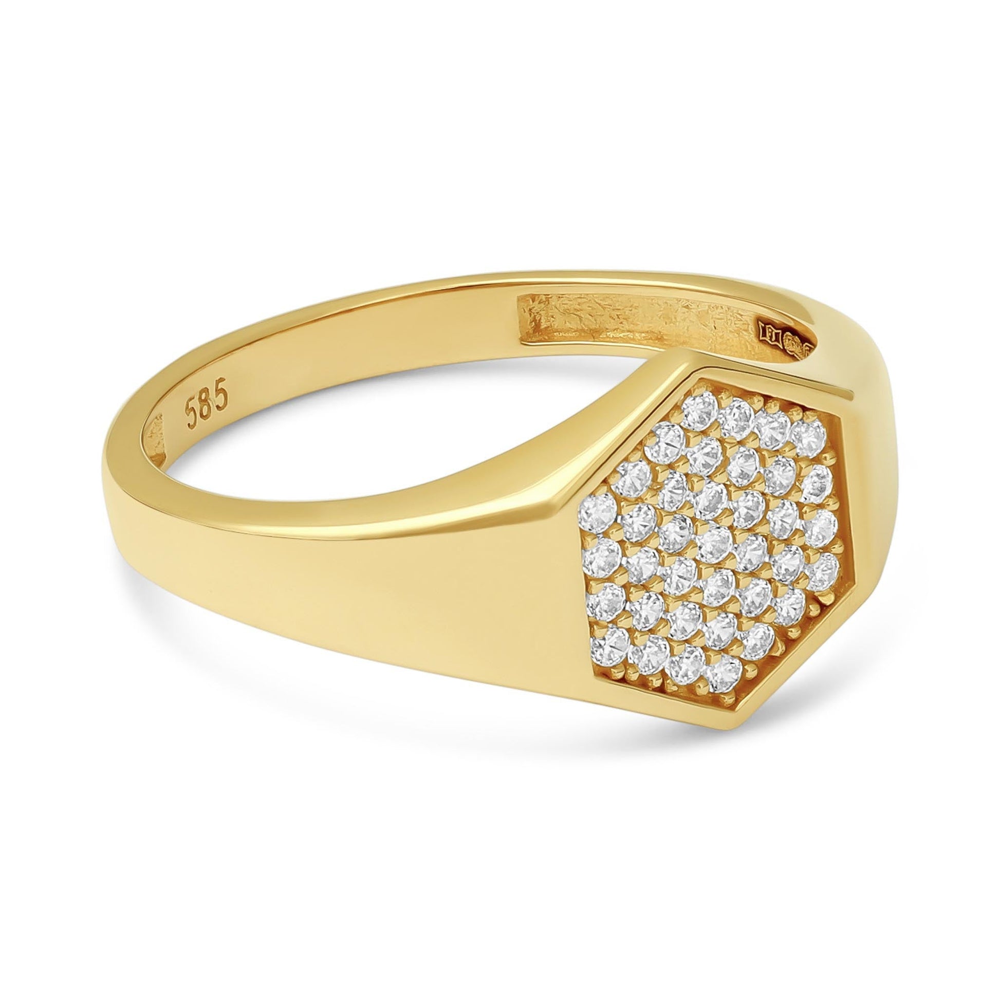 14ct Yellow Gold Cubic Zirconia Hexygon Ring - FJewellery