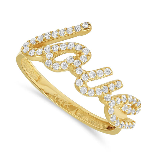 14ct Yellow Gold Cubic Zirconia Love Ring - FJewellery