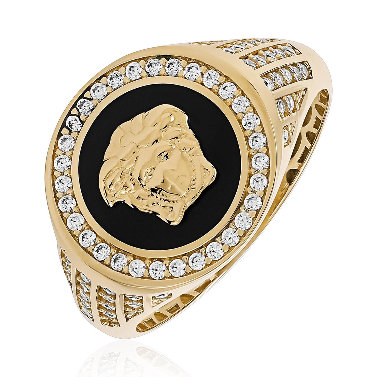 14ct Yellow Gold Cubic Zirconia Medusa Head Signet Ring - FJewellery