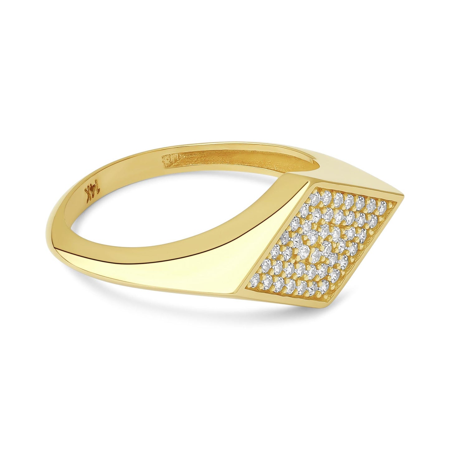 14ct Yellow Gold Cubic Zirconia Rhombus Shape Signet Ring - FJewellery