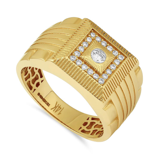 14ct Yellow Gold Cubic Zirconia Signet Ring - FJewellery
