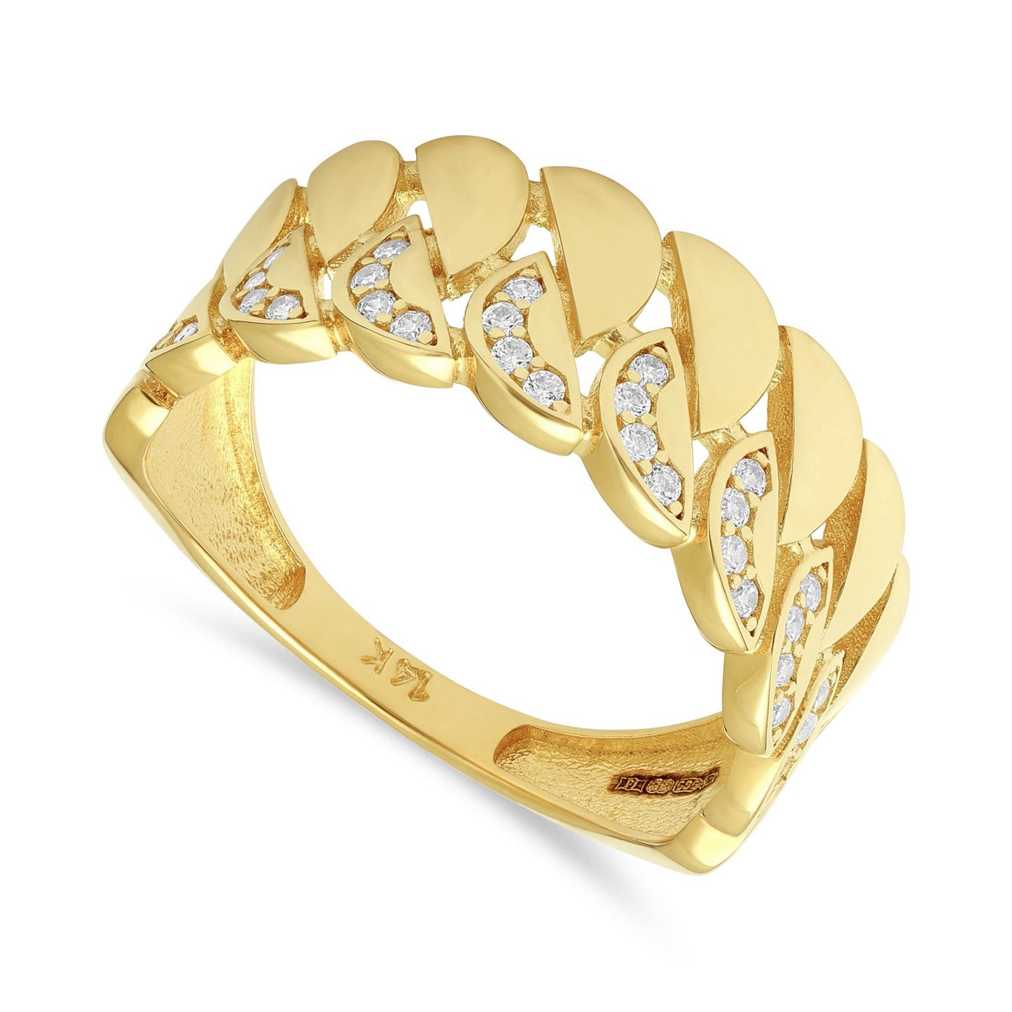 14ct Yellow Gold Cubic Zirconia Textured Ring - FJewellery