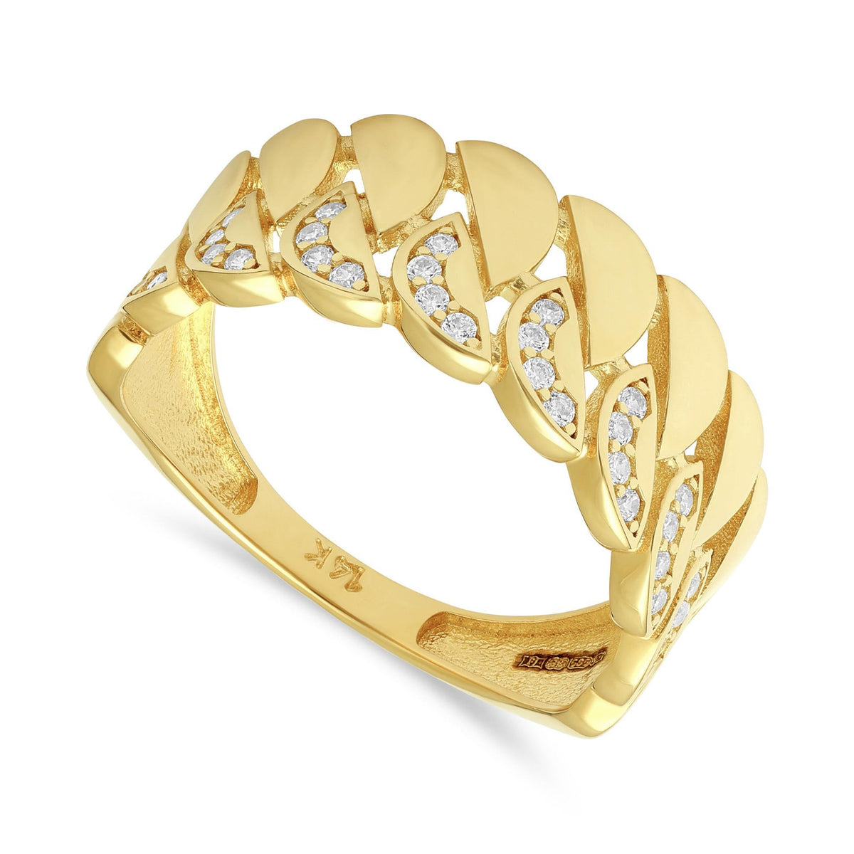 14ct Yellow Gold Cubic Zirconia Textured Ring - FJewellery