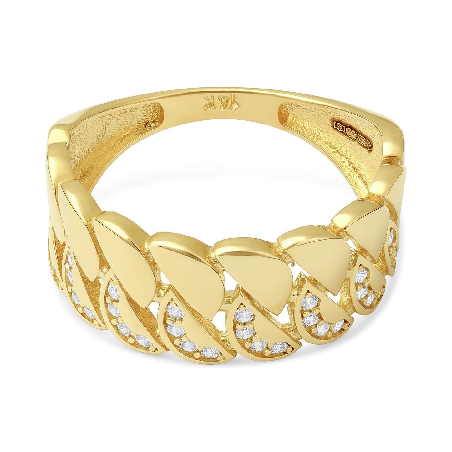 14ct Yellow Gold Cubic Zirconia Textured Ring - FJewellery
