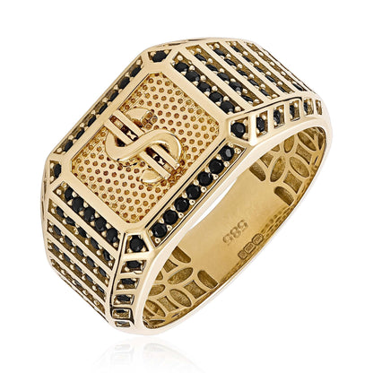 14ct Yellow Gold Dollar Signet Ring - FJewellery