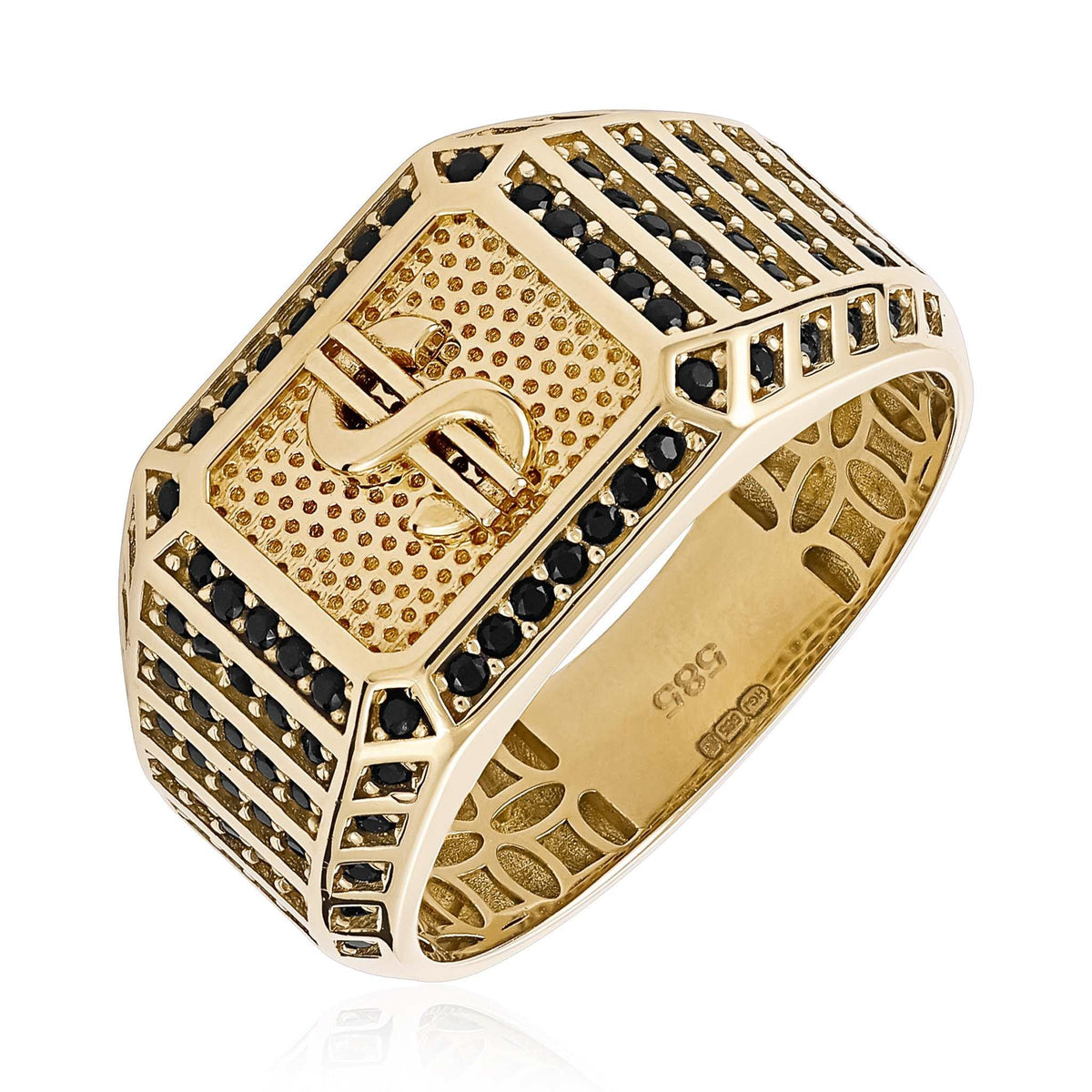 14ct Yellow Gold Dollar Signet Ring - FJewellery