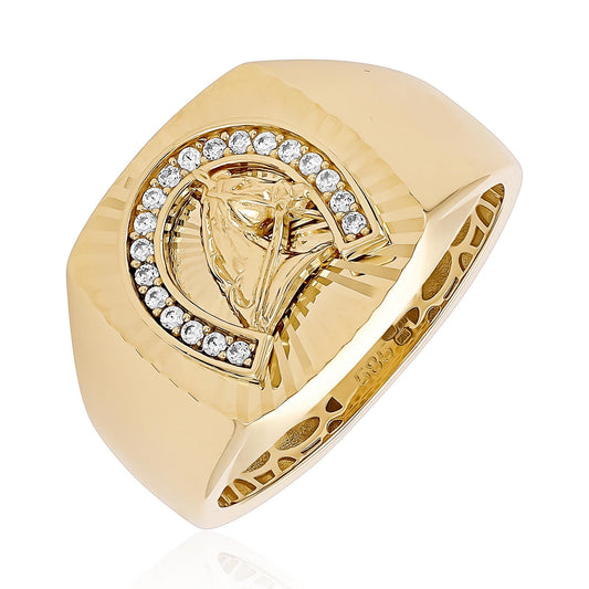 14ct Yellow Gold Horse Design Signet Ring - FJewellery