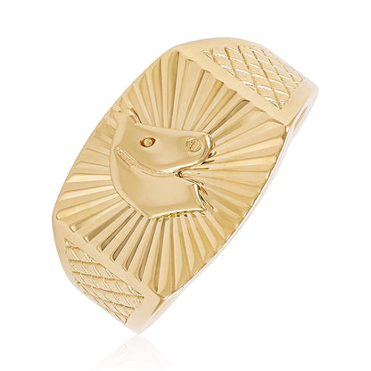 14ct Yellow Gold Horse Detail Signet Ring - FJewellery