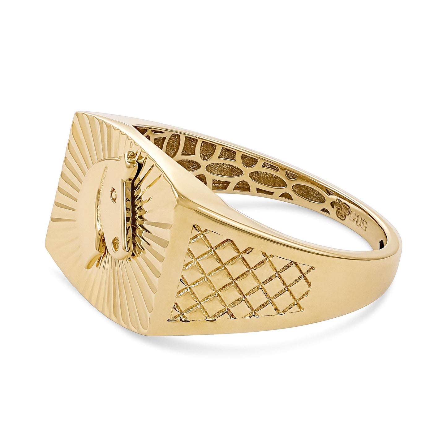 14ct Yellow Gold Horse Detail Signet Ring - FJewellery