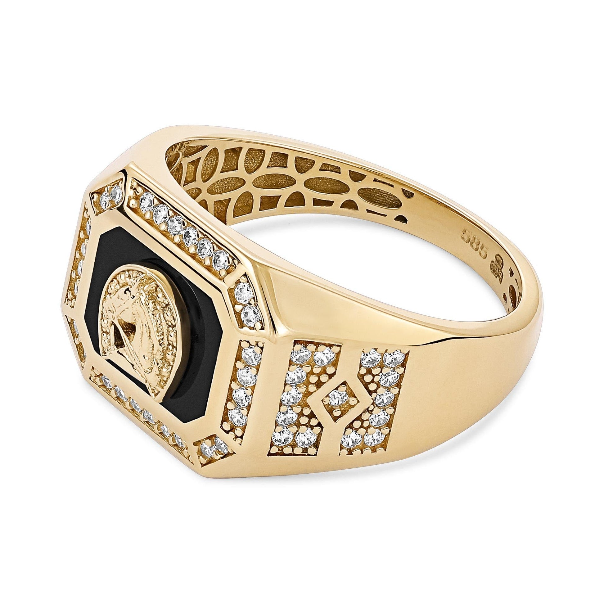 14ct Yellow Gold Horse Shoe Signet Ring - FJewellery