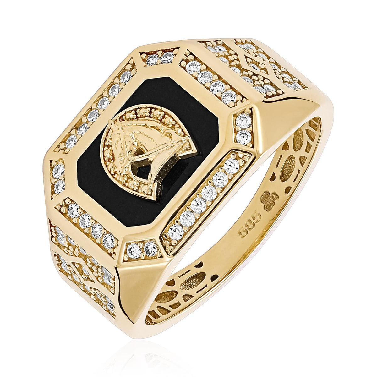 14ct Yellow Gold Horse Shoe Signet Ring - FJewellery