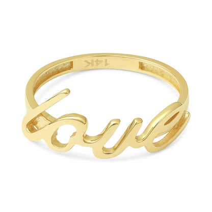 14ct Yellow Gold Italic Love Word Ring - FJewellery