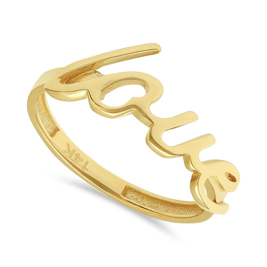 14ct Yellow Gold Italic Love Word Ring - FJewellery