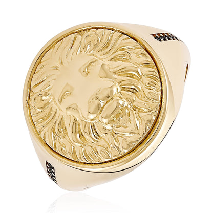 14ct Yellow Gold Lion Face Signet Ring - FJewellery