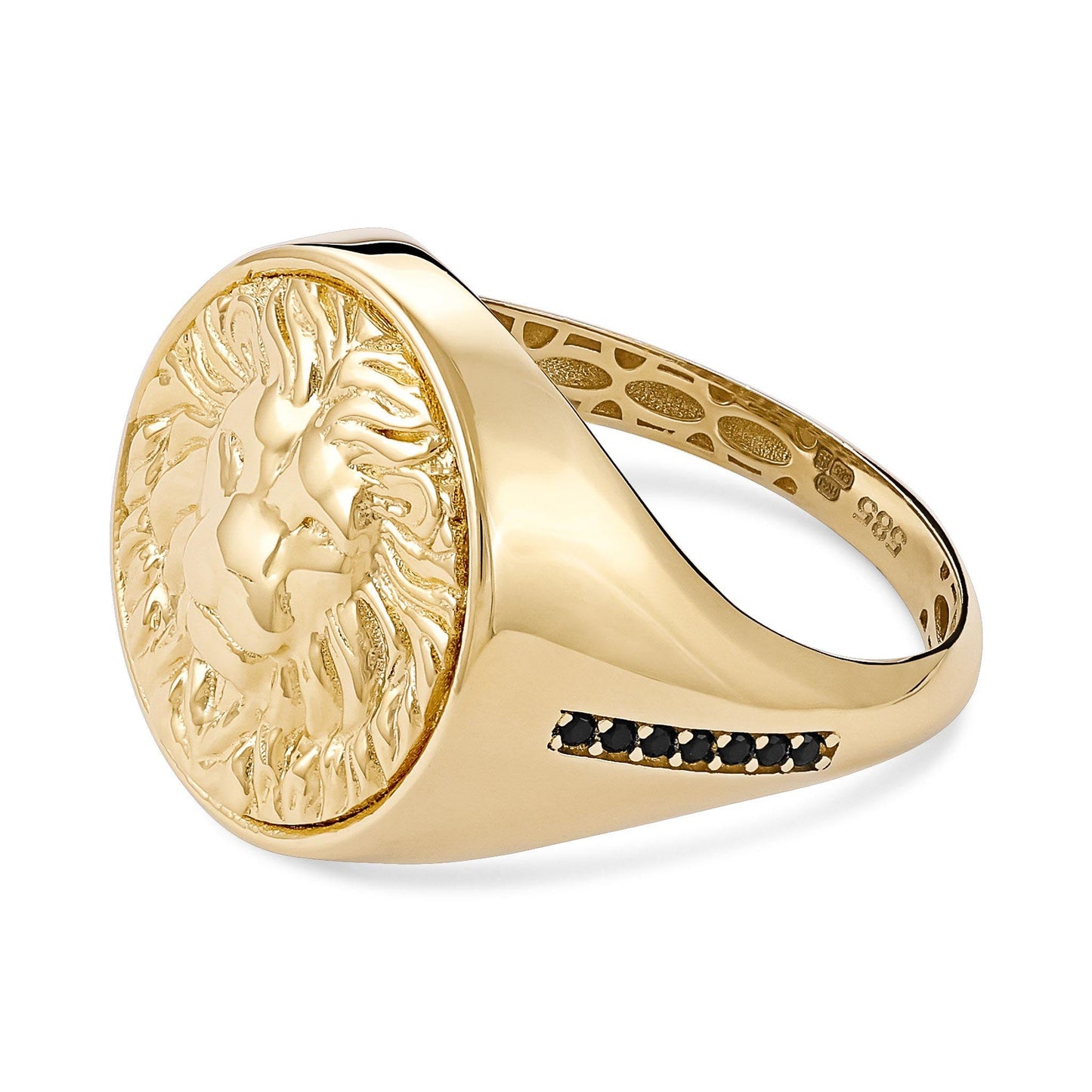 14ct Yellow Gold Lion Face Signet Ring - FJewellery