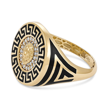 14ct Yellow Gold Lion Head Signet Ring - FJewellery