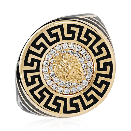 14ct Yellow Gold Lion Head Signet Ring - FJewellery