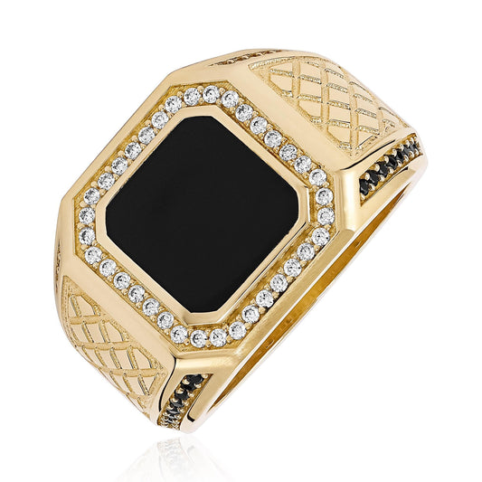 14ct Yellow Gold Onyx Signet Ring - FJewellery