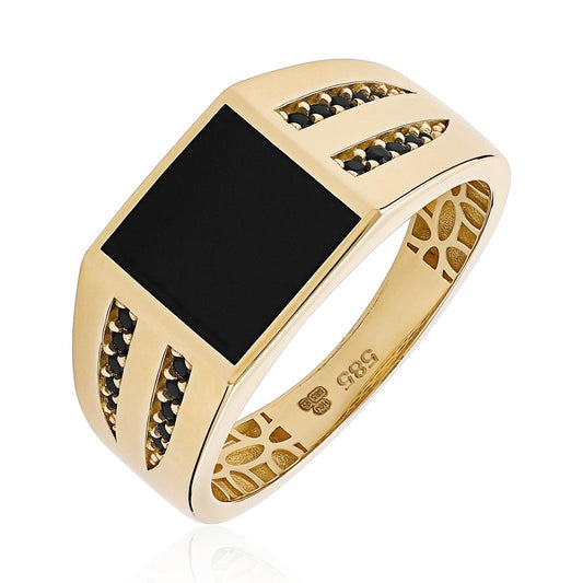 14ct Yellow Gold Onyx Signet Ring - FJewellery
