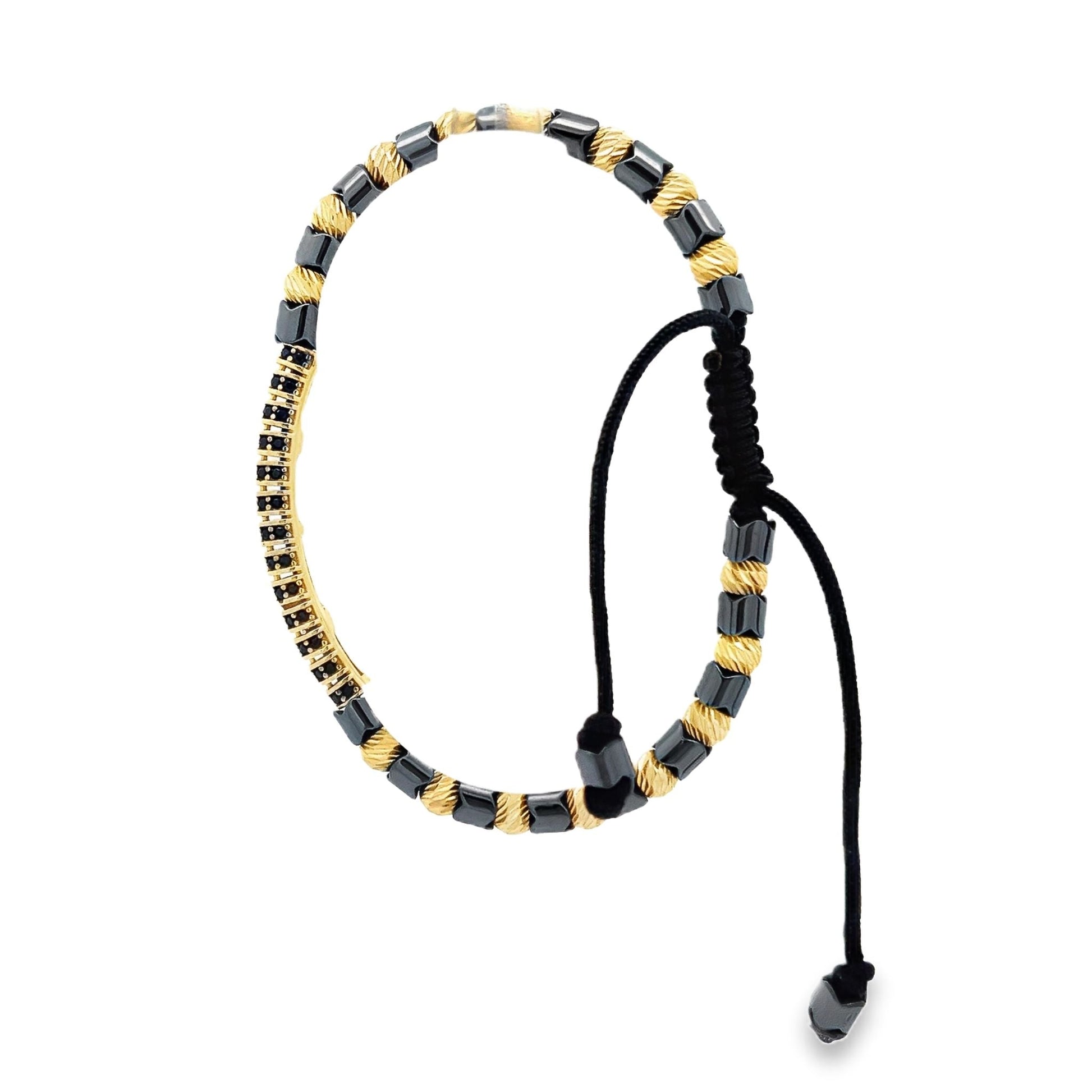 14ct yellow gold pre-owned bracelet with black beads FCA06010741-2 - FJewellery