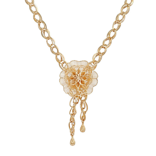 14ct Yellow Gold Pre-owned Necklace with Flower Pendant 02033685 - FJewellery