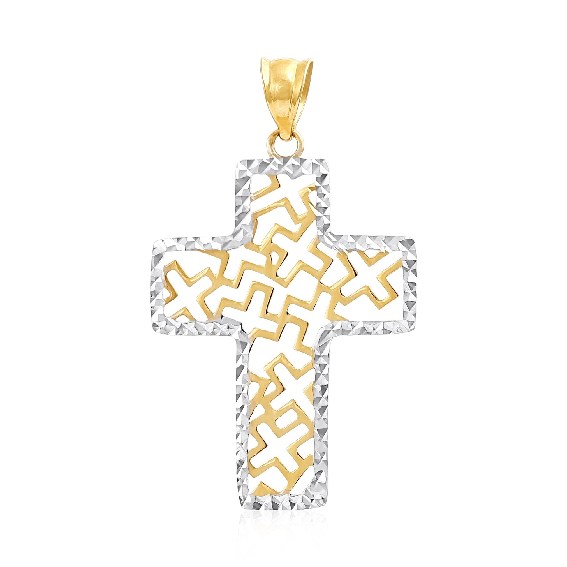 14ct Yellow Gold Unique Cross Design Pendant - FJewellery
