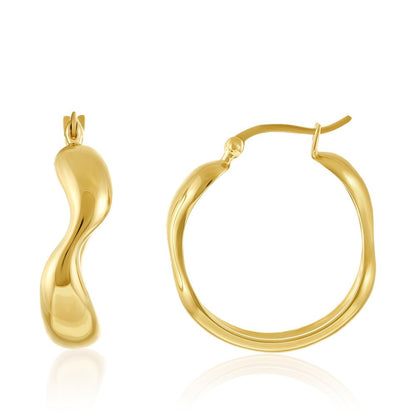 14k Gold Plated 1 Micron Wavy Hoop Earrings PER1001 - FJewellery