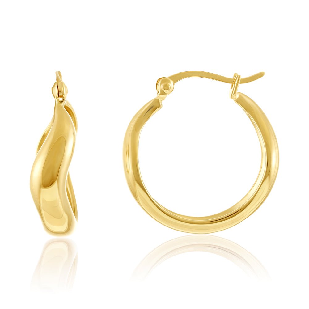 14k Gold Plated 1 Micron Wavy Hoop Earrings PER1002 - FJewellery