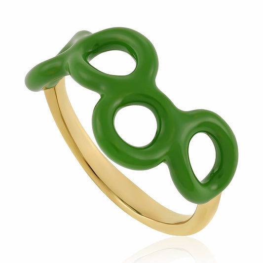 18ct 1 Micron gold plated enamel twist ring, with four loops PRN3008G - FJewellery