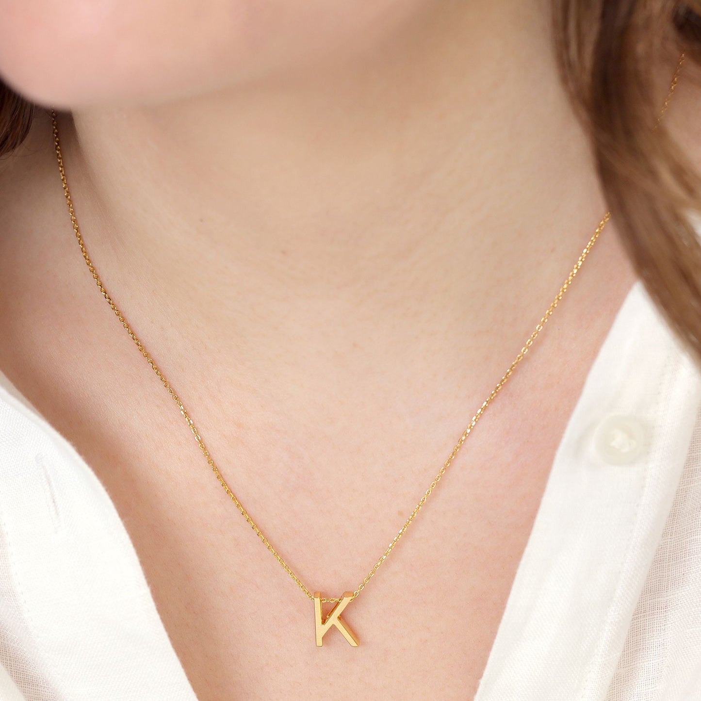 18ct 1 Micron Gold plated Initial K Necklace PSJCNP - KG - FJewellery