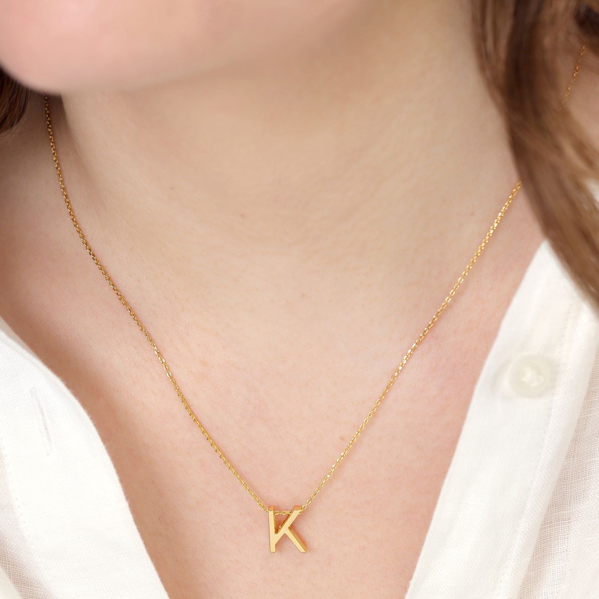 18ct 1 Micron Gold plated Initial K Necklace PSJCNP - KG - FJewellery