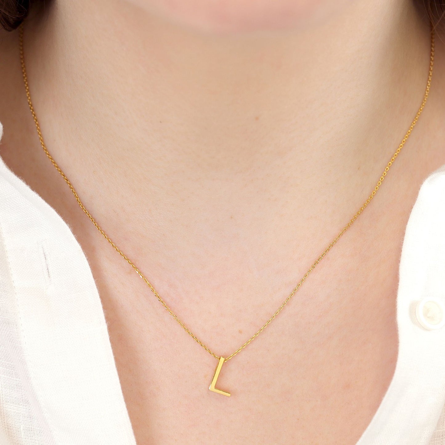 18ct 1 micron gold plated Initial L Necklace PSJCNP - LG - FJewellery