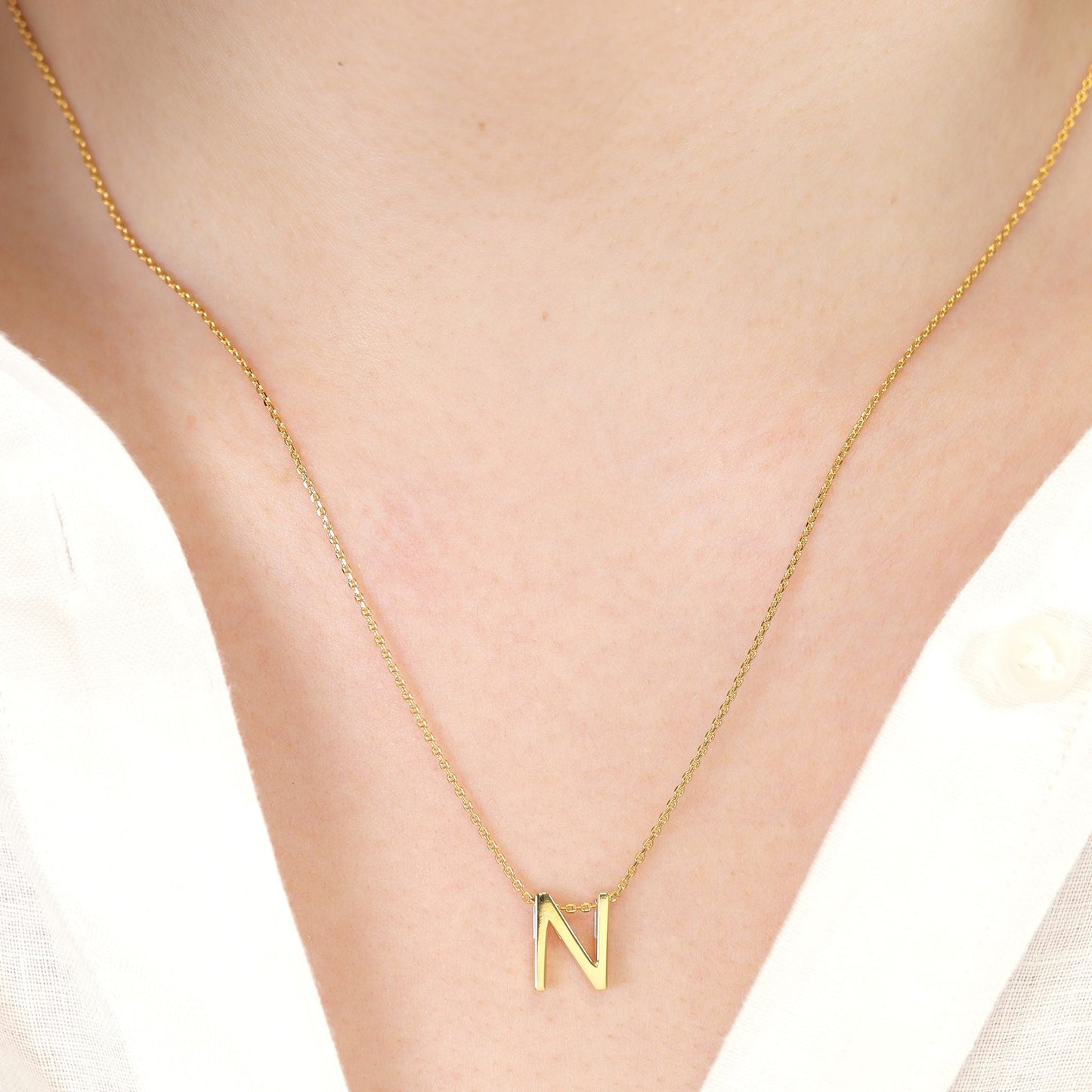 18ct 1 micron gold plated Initial N Necklace PSJCNP - NG - FJewellery