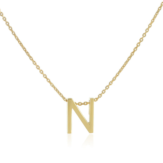 18ct 1 micron gold plated Initial N Necklace PSJCNP - NG - FJewellery