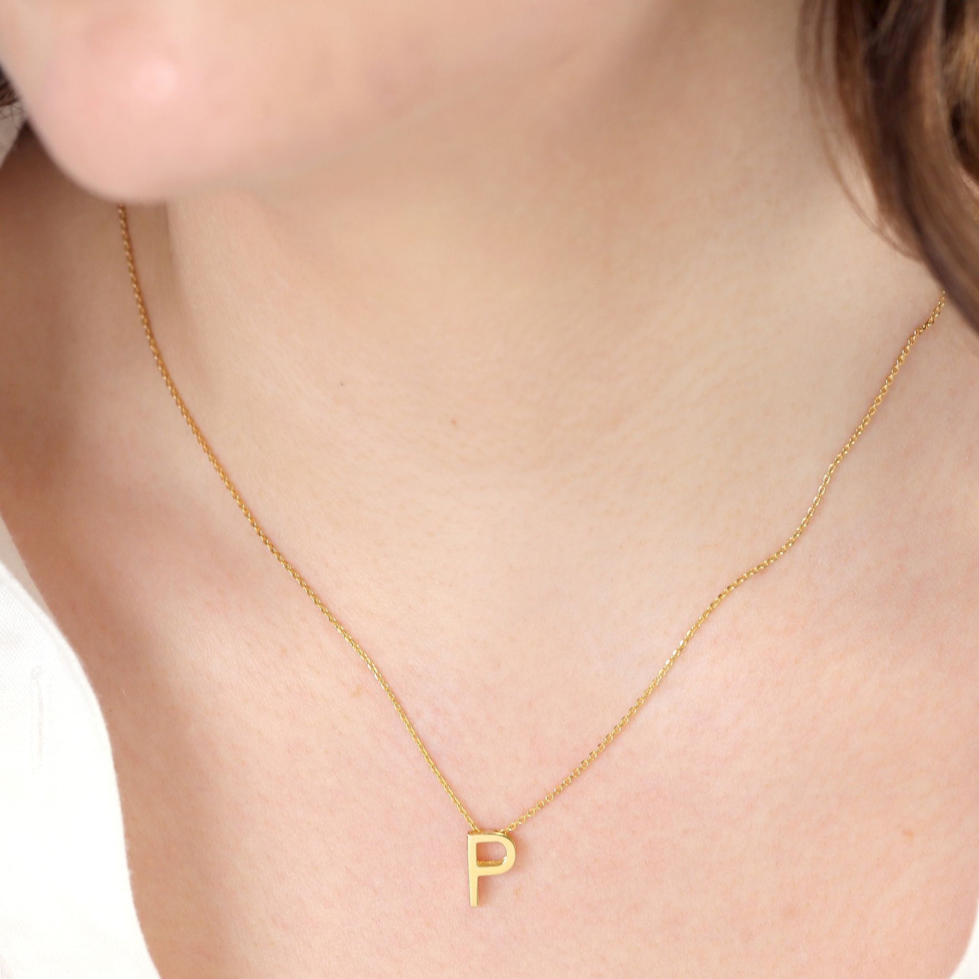 18ct 1 micron gold plated Initial P Necklace PSJCNP - PG - FJewellery