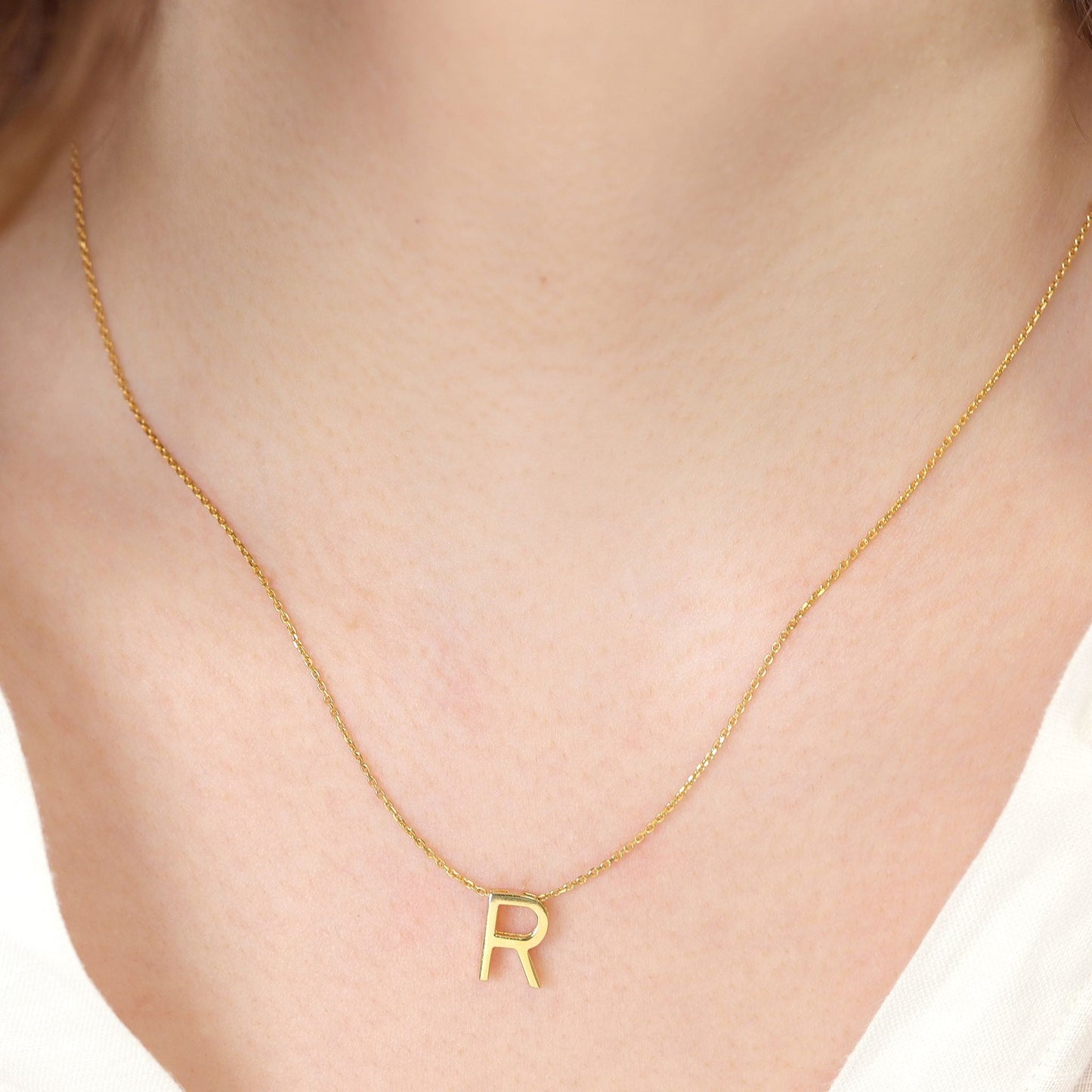 18ct 1 micron gold plated Initial R Necklace PSJCNP - RG - FJewellery