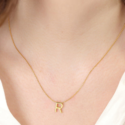 18ct 1 micron gold plated Initial R Necklace PSJCNP - RG - FJewellery