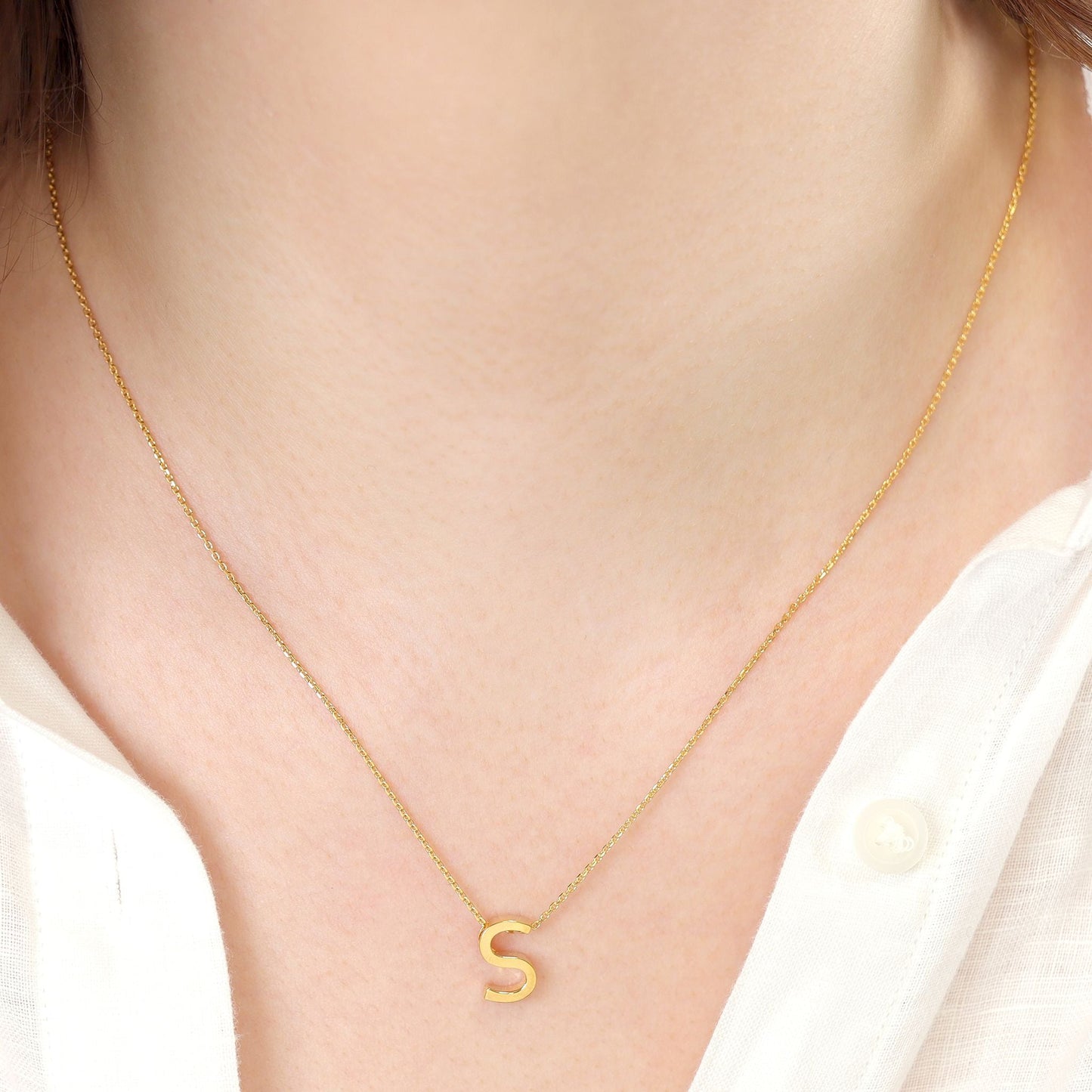 18ct 1 micron gold plated Initial S Necklace PSJCNP - SG - FJewellery