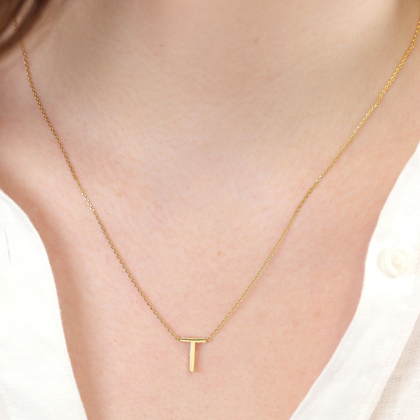 18ct 1 micron gold plated Initial T Necklace PSJCNP - TG - FJewellery