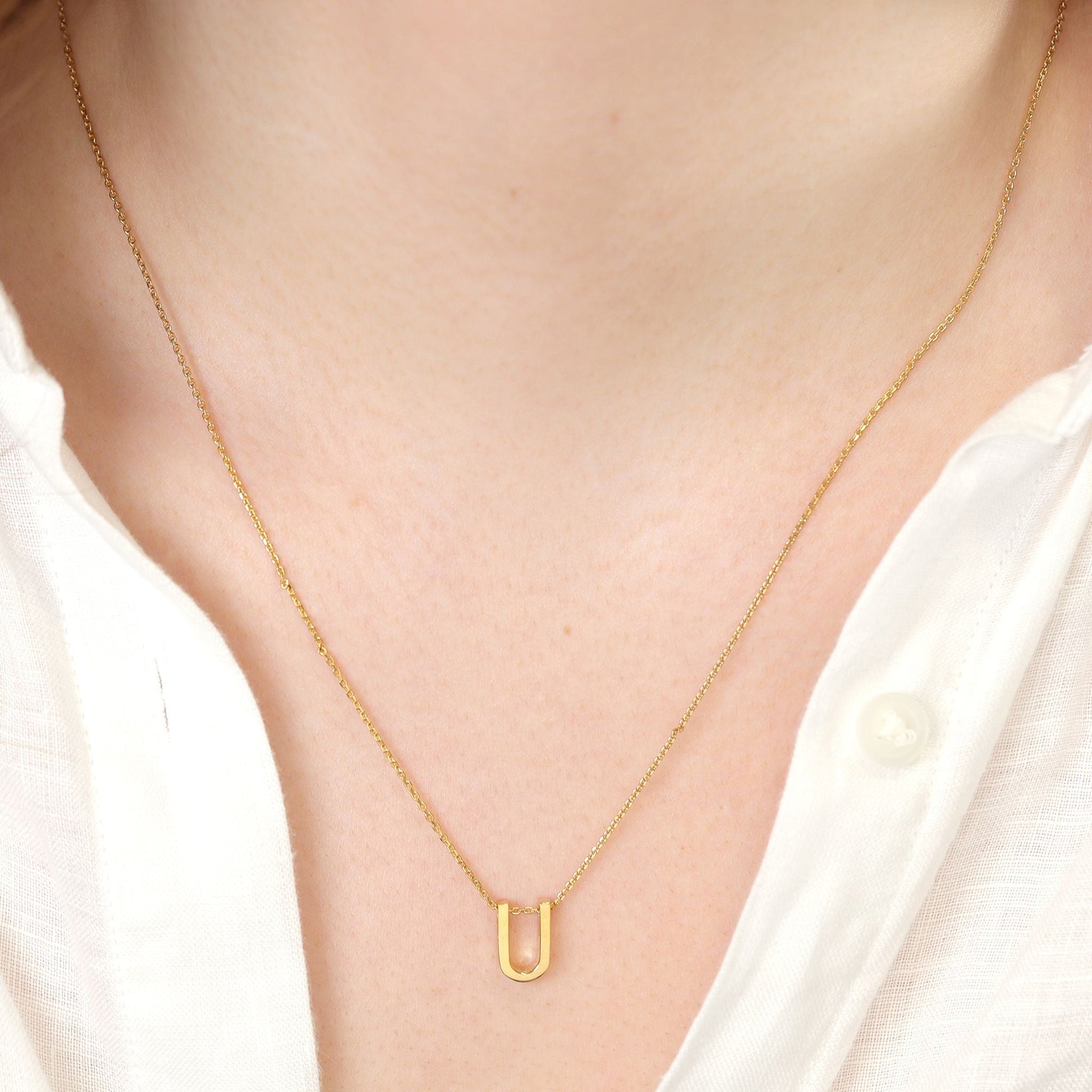 18ct 1 micron gold plated Initial U Necklace PSJCNP - UG - FJewellery